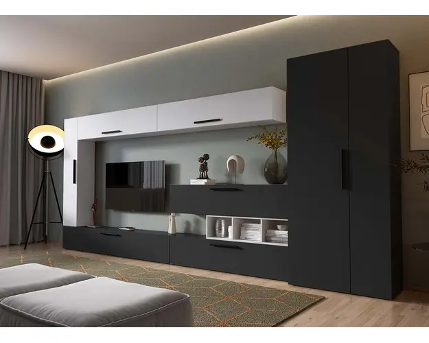 Living Pati 215 - Mobila Sufragerie Gri Antracit + Alb