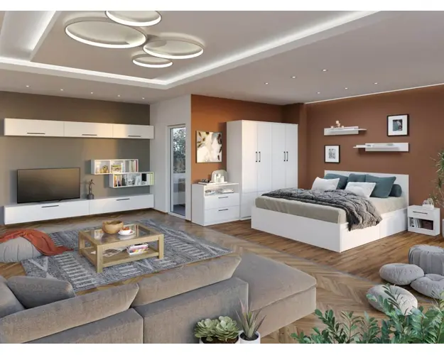 Pachet Mobila Dormitor + Living Alb