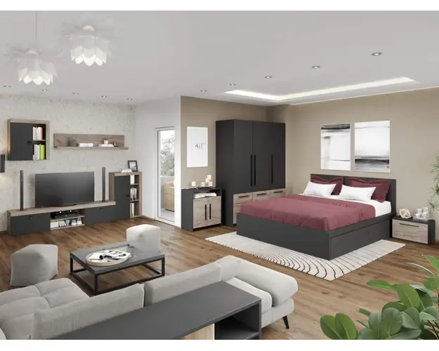 Pachet Mobila Dormitor + Living Gri Antracit / K02