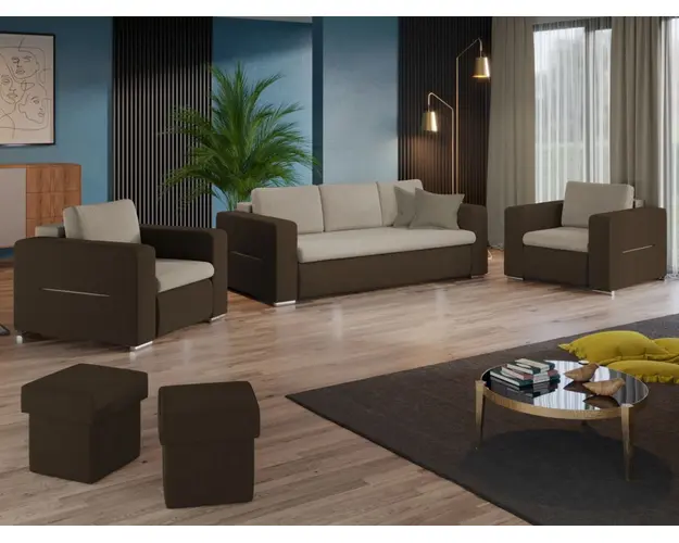 Set Canapea si Fotolii Ivy Crem / Maro