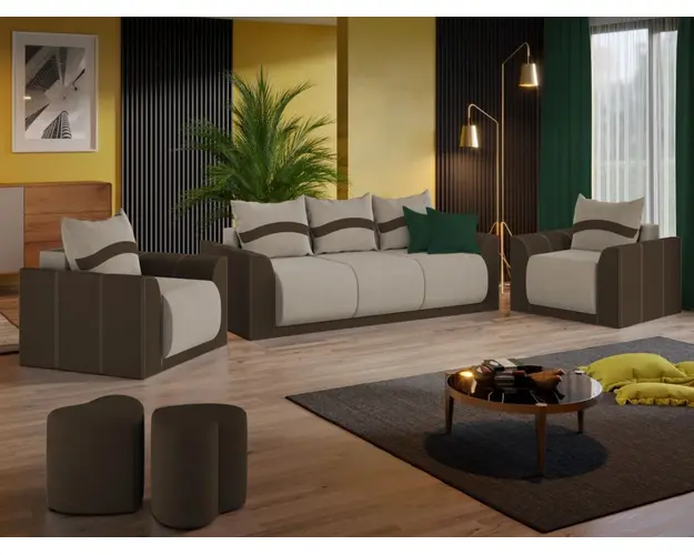 Set Canapea si Fotolii Nova Crem / Maro