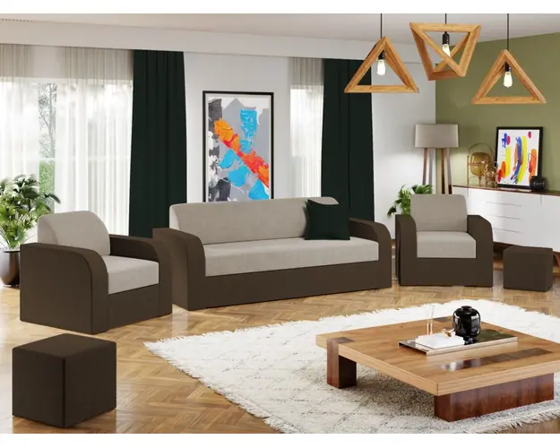 Set Canapea si Fotolii Mini Crem / Maro