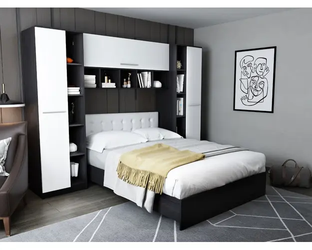 Set Mobila Dormitor Mario 2.87m pat incadrat tapitat Alb