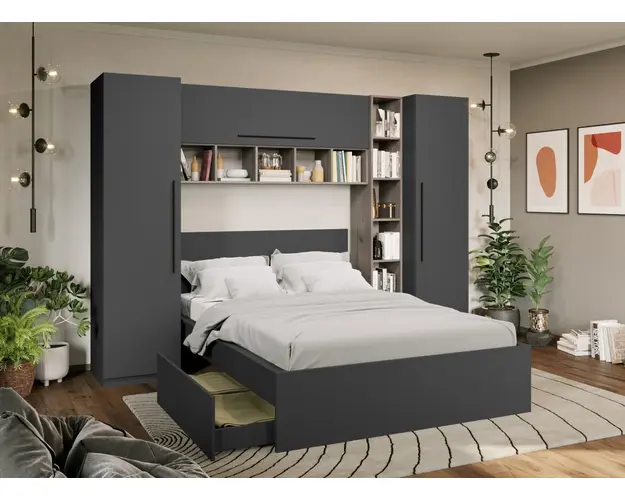 Set Mobila Dormitor Noce 2.84m cu pat incadrat