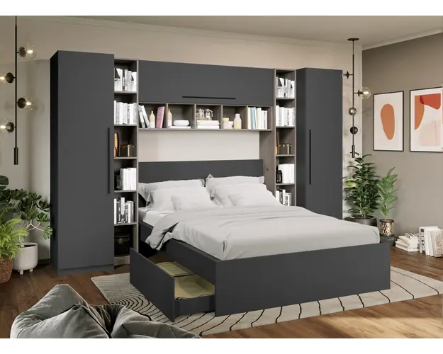 Set Mobila Dormitor Noce 3.12m cu pat incadrat