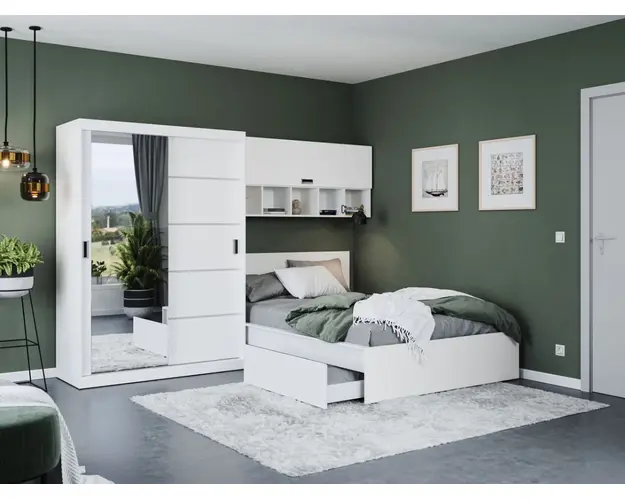 Set Mobila Dormitor Nordis 2.92m cu pat incadrat si oglinda