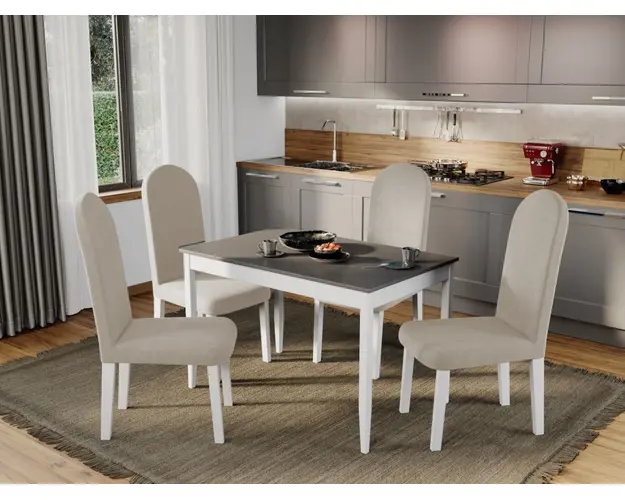Set Masa Grand Gri + 4 Scaune Grand Crem