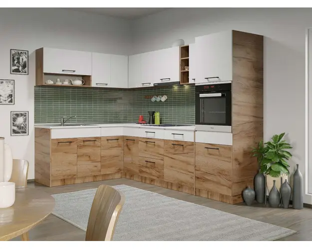 Set Mobila Bucatarie Colt Gastro 180*280 Alb/Stejar - C25