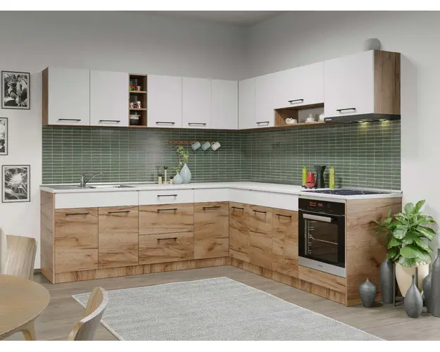 Set Mobila Bucatarie Colt Gastro 240*240 Alb/Stejar - C27