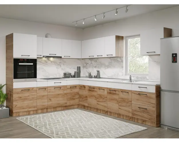 Set Mobila Bucatarie Colt Gastro 250*320 Alb/Stejar - C41