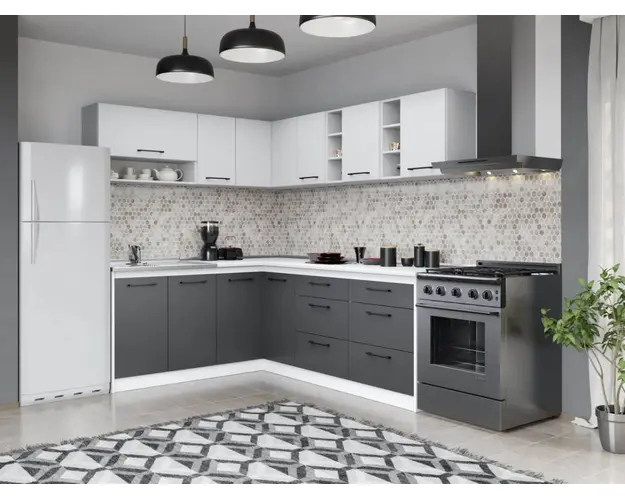 Set Mobila Bucatarie Colt Mina Dual 180*220 Gri Antracit/Alb C120