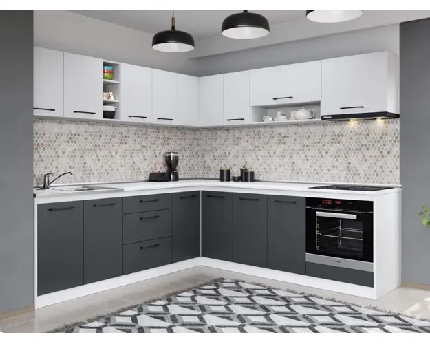 Set Mobila Bucatarie Colt Mina Dual 240*240 Gri Antracit/Alb C113