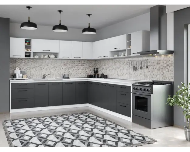 Set Mobila Bucatarie Colt Mina Dual 280*280 Gri Antracit/Alb C118