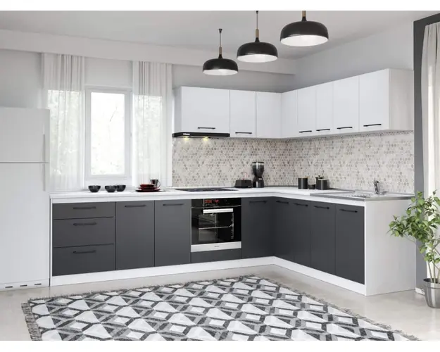 Set Mobila Bucatarie Colt Mina Dual 300*210 Gri Antracit/Alb C119