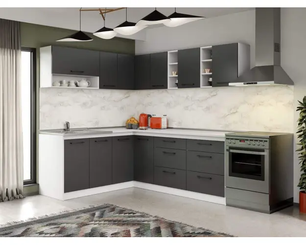 Set Mobila Bucatarie Colt Mina Grafit 180*220 Gri Antracit - C94