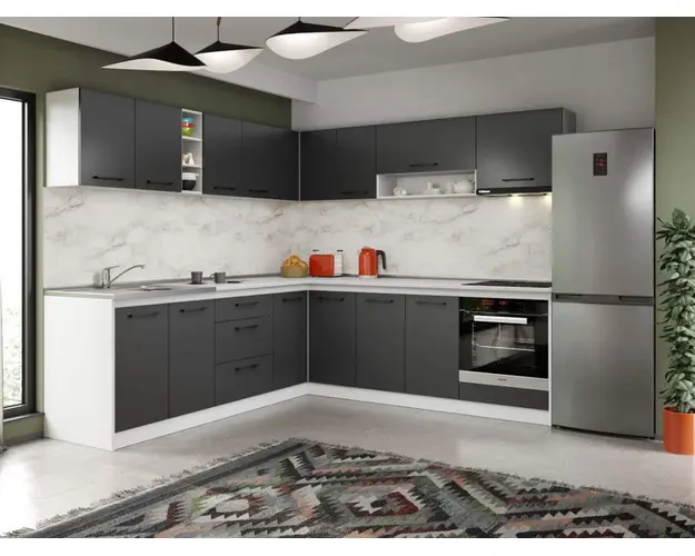 Set Mobila Bucatarie Colt Mina Grafit 240*240 Gri Antracit - C87