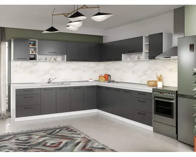 Set Mobila Bucatarie Colt Mina Grafit 280*280 Gri Antracit - C92