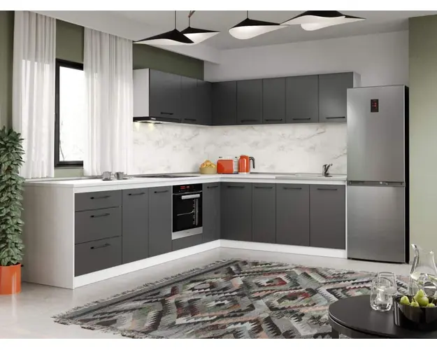 Set Mobila Bucatarie Colt Mina Grafit 300*210 Gri Antracit - C93