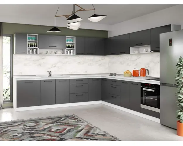 Set Mobila Bucatarie Colt Mina Grafit 300*300 Gri Antracit - C91