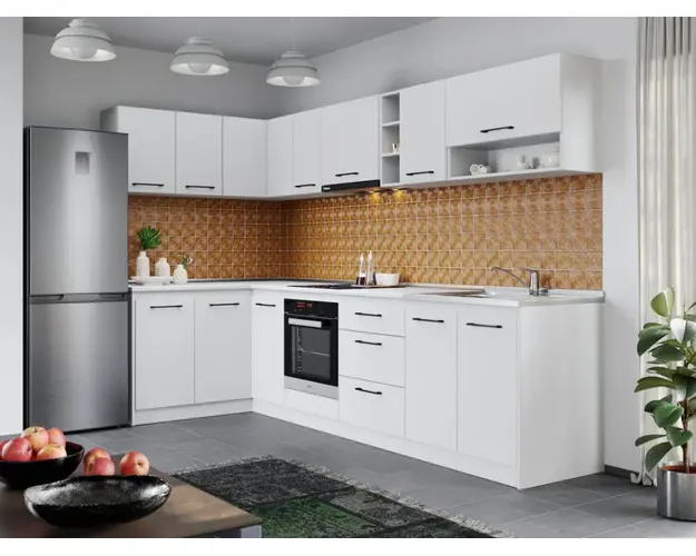 Set Mobila Bucatarie Colt Mina Pure 140*300 Alb C62