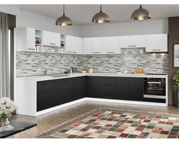 Set Mobila Bucatarie Colt Mina Yang 300*300 Ferrara/Alb C145