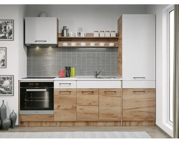 Set Mobila Bucatarie Gastro 240 Alb/Stejar - C23