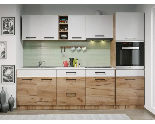 Set Mobila Bucatarie Gastro 260 Alb/Stejar - C24