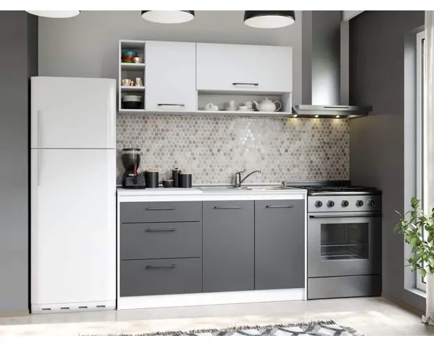 Set Mobila Bucatarie Mina Dual 140 Gri Antracit/Alb C101