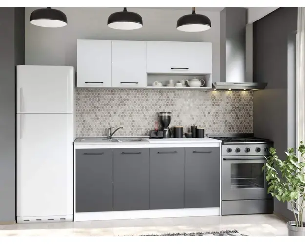 Set Mobila Bucatarie Mina Dual 160 Gri Antracit/Alb C104