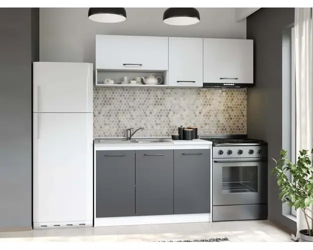 Set Mobila Bucatarie Mina Dual 180 Gri Antracit/Alb C105