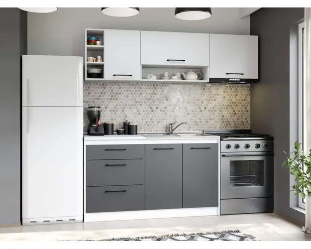 Set Mobila Bucatarie Mina Dual 200 Gri Antracit/Alb C102