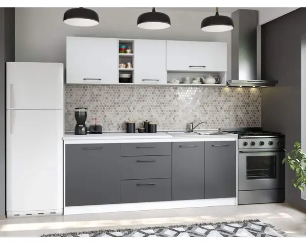 Set Mobila Bucatarie Mina Dual 200 Gri Antracit/Alb C95
