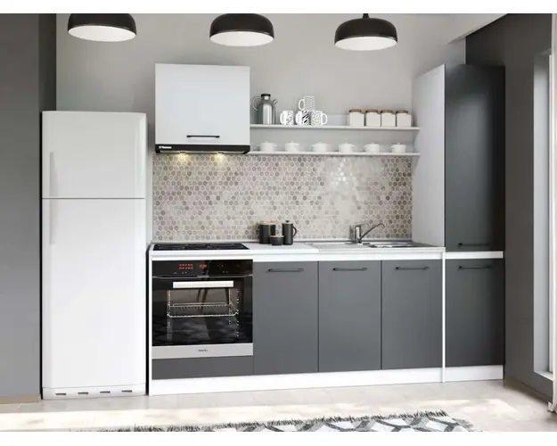 Set Mobila Bucatarie Mina Dual 220 Gri Antracit/Alb C110