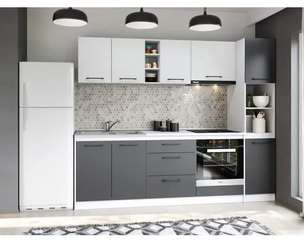 Set Mobila Bucatarie Mina Dual 244 Gri Antracit/Alb C121