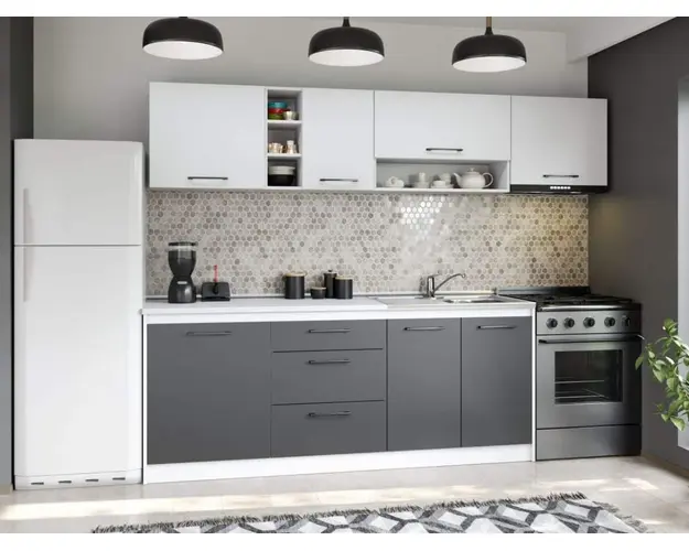 Set Mobila Bucatarie Mina Dual 260 Gri Antracit/Alb C97