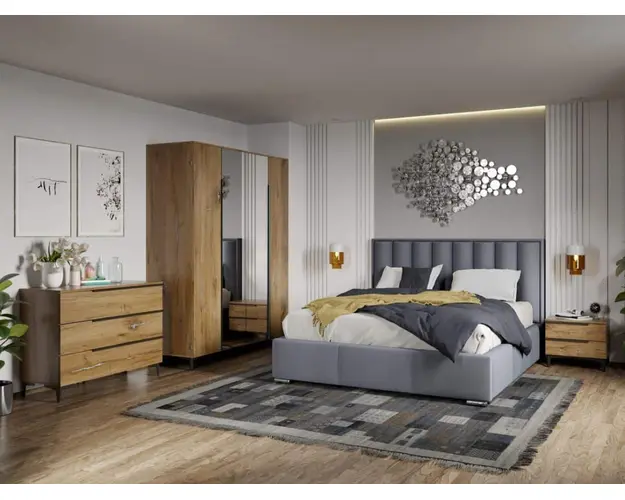 Set Mobila Dormitor Beverley tapitat cu oglinda