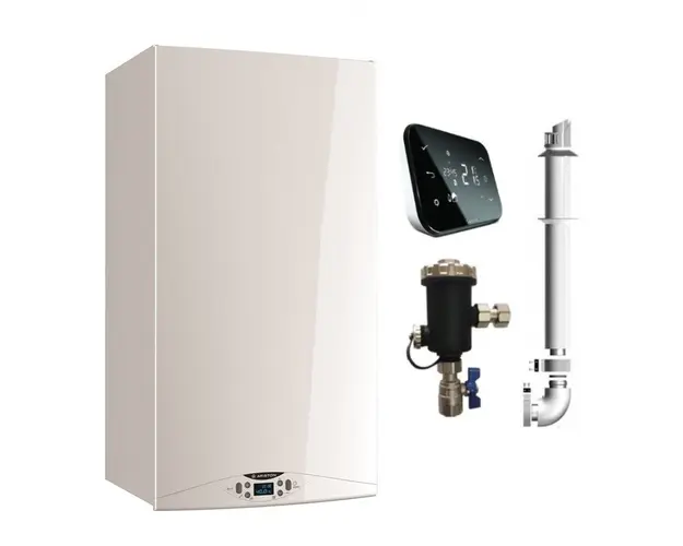 Centrala Ariston HS Premium 24 kw, centrala pe gaz, in condensare kit de evacuare inclus, Salus IT500 wifi termostat ambient cu control prin internet si filtru antimagnetita