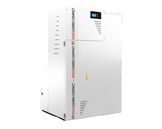 Centrala termica compacta pe peleti Fornello Rossi Camino Compact 25 kw, pompa de circulatie, vas expansiune, tiraj fortat, curatare manuala a arzatorului si mecanica a drumurilor de fum, Ecodesign, A+, cu rezervor 198 l