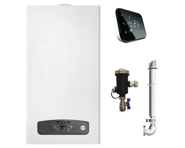 Centrala termica in condensatie Ariston Cares S 24 kW, kit evacuare inclus si Salus IT500 wifi termostat ambient cu control prin internet si Filtru Antimagnetita