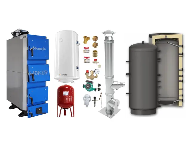 Pachet Cazan (centrala) pe combustibil solid, (lemn, carbune), Fornello Joker 36 kW, Puffer 800 litri, Cos Inox, Boiler, Vas Expansiune, Pompa, Fitinguri Montaj