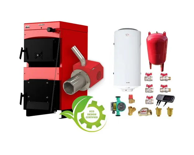 Pachet Centrala mixta combustibil solid si peleti Burnit NWB MAX 55 kW si Arzator pe peleti Pell Eco 35 kW, pompa circulatie evp 25-60, vas expansiune 50 l, boiler termoelectric Fornello 120 l si fitinguri montaj