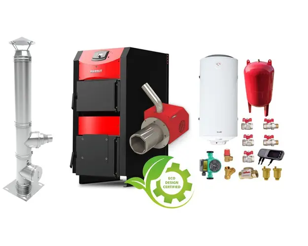 Pachet Centrala mixta combustibil solid si peleti Burnit NWB PRIME 50 kW si Arzator pe peleti Pell Eco 35 kW, cos inox, ventilator, automatizare, serpentina racire, flansa arzator, pompa circulatie 25-60, vas expansiune 50 l, boiler termoelectric