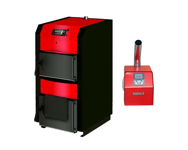 Pachet centrala mixta combustibil solid si peleti Sunsystem Burnit NWB PRIME 90 kw, cu ventilator, automatizare, si arzator Peleti Pell Eco 70 kw, snec, aprindere automata