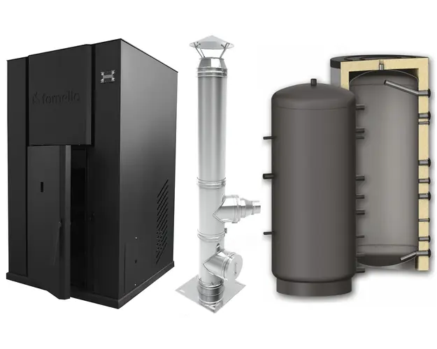 Pachet centrala peleti Fornello Pellet King 40 kw, cos de fum inox izolat dn 120 la 6 metri si puffer 500 litri