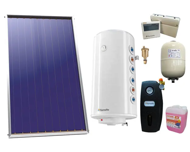 Pachet sistem solar presurizat, Panou Solar Plan Sunsystem Select PK SL CL NL 2.15 m², Boiler Fornello Optima GCV7/4S 120 l, 2 serpentine, grup pompare, controller, vas expansiune, antigel, aerisitor 1/2