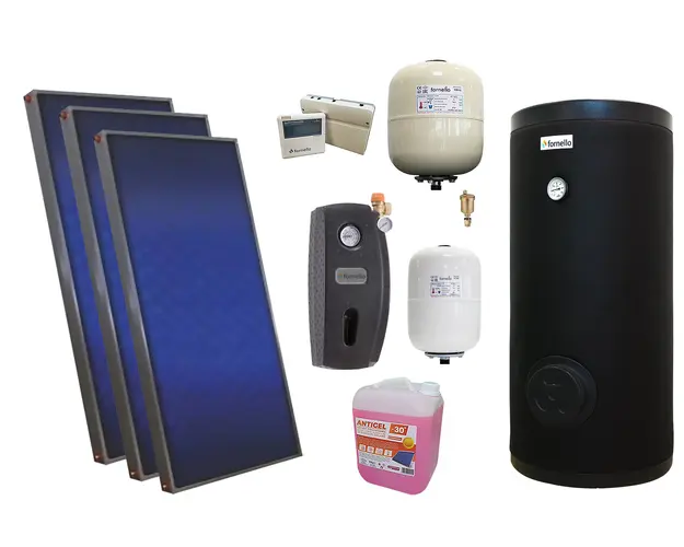 Pachet solar premium, presurizat, 3x panou plan Sunsystem PК SL FP 2.0, Boiler cu 2 serpentine Fornello SOL 200 LT 2S, controller, vas expansiune solar, vas expansiune sanitar, grup pompare Fornello (pompa OHI), aerisitor 1/2, antigel