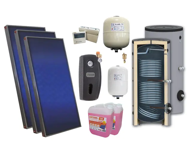 Pachet solar premium, presurizat, 3x panou plan Sunsystem PК SL FP 2.0, Boiler cu 2 serpentine Sunsystem SON 300 2S, controller, vas expansiune solar, vas expansiune sanitar, grup pompare Fornello (pompa OHI), aerisitor, antigel