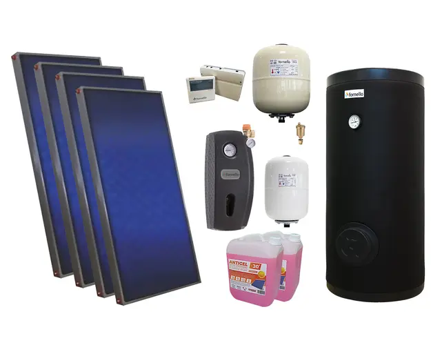 Pachet solar premium, presurizat, 4x panou plan Sunsystem PК SL FP 2.0, Boiler cu 2 serpentine Fornello SOL 300 LT 2S, controller, vas expansiune solar, vas expansiune sanitar, grup pompare Fornello (pompa OHI), aerisitor 1/2, antigel