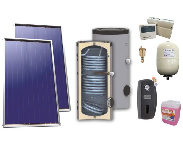 Pachet solar, presurizat, 2 x Panou solar plan Sunsystem Select PK SL CL NL 2.15 m², Boiler de sol Sunsystem SON 200, Controller, Vas expansiune, Grup pompare, Antigel