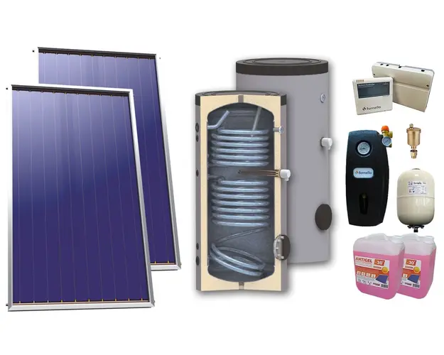 Pachet solar, presurizat, 2 x Panou solar plan Sunsystem Select PK SL CL NL 2.15 m², Boiler de sol Sunsystem SON 300, Controller, Vas expansiune, Grup pompare, Antigel